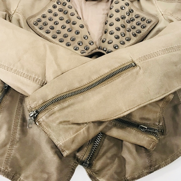 Black Sheep Women’s Studded Jacket Moto Style Tan - Picture 7 of 8